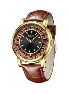 Herrenuhren, einzigartiger Roulette Stil Quarz Analog 45 mm groß wasserdicht + Leder - Bild 1 von 9