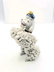 Weißer Spaghettibesatz französischer Pudel Vintage MCM Keramik 5,5" Hund Figur LESEN - Bild 1 von 15