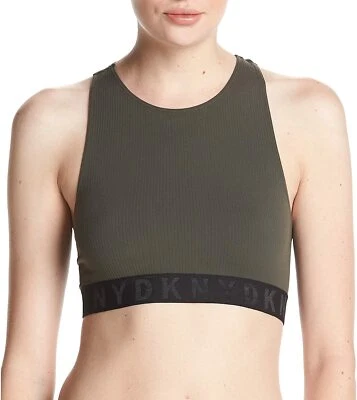 Sujetador corto liso militar/negro L DKNY para mujer ropa ligera sin costuras cuello alto nuevo sin etiquetas Foto 1 de 2