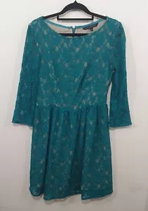 French Connection Blue Turquoise Lace Dress Sz 12 - Picture 1 of 6