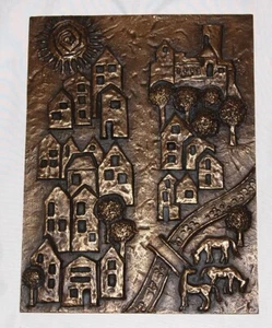 XL Bronzerelief Egino Weinert, profanes Stadtbild, Relief Bronze Kunstguss 42cm - Bild 1 von 2