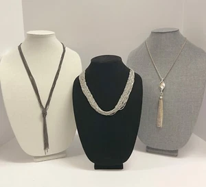 3 Vintage Tassel Long Necklaces and Silver Tone Multi Chain Necklaces - Picture 1 of 9