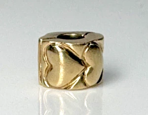 Pandora ALE 14k Yellow Gold Heart Spacer Slide Bracelet Charm - Picture 1 of 8