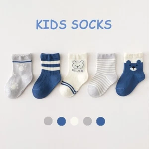 Nemo Baby Boy Girl   Kids Blue Bear Pattern Crew Socks 5 Packs - Picture 1 of 7