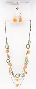 Mehrreihiges Halskette Ohrring Set mit Orange & Gold Auffädeln von Kleid Scheune #N2250 - Bild 1 von 3