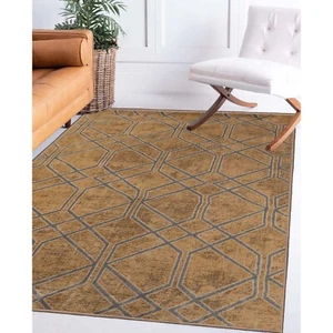 Alfombra Abner moderna geométrica medallón con respaldo de yute para interiores o alfombra para corredores - Imagen 1 de 19