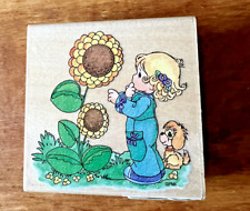 Stampendous UQ003 Precious Moments Sky's The Limit Sunflowers Dog Rubber Stamp