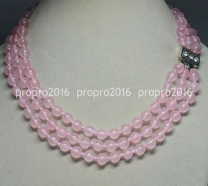 18-20'' 3 Rows Natural 8mm Pink Chalcedony Round Gemstone Beads Necklaces PN893 - Picture 1 of 6