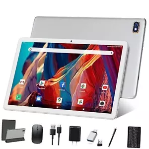 Tablet 10.1 Inch 128 Storage+1TB Expand 2 in 1 Android Tablets, Tablet Silver - Picture 1 of 8