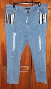 Ashley Stewart Womens Distressed Jeans SEQUIN POCKETS Plus Size 26 - NEW/TAGS - Picture 1 of 10