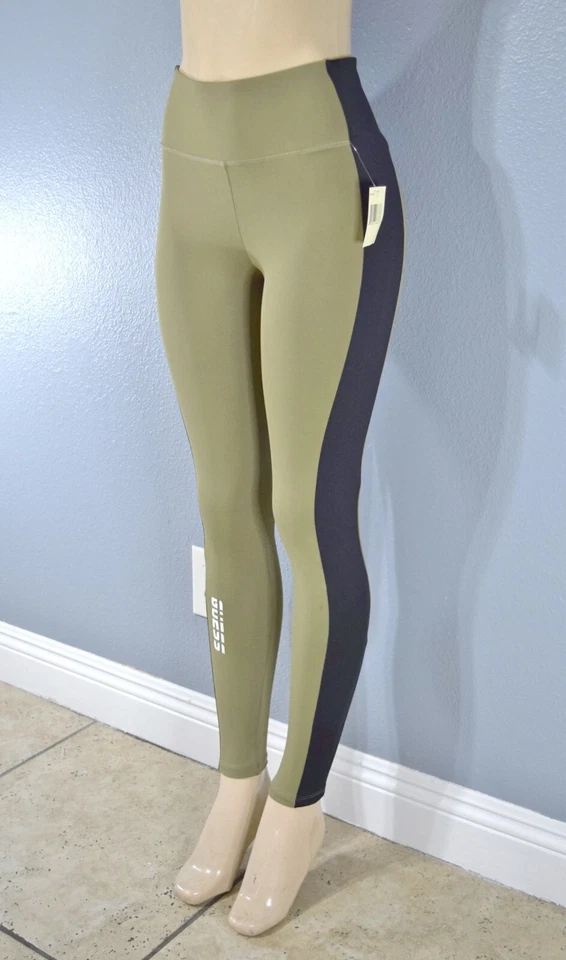 Leggings elásticas femininas GUESS Dixie coloridas bloqueadas – Preto/azeitona tamanho pequeno - Imagem 1 de 4