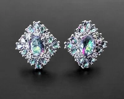 Aretes de plata esterlina con topacio místico creados en laboratorio arco iris fuego de fiesta Foto 1 de 4