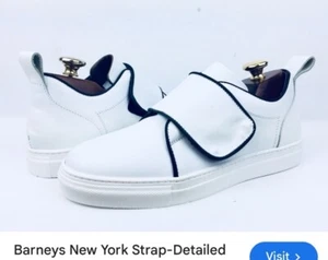 Barneys New York , Strap ,Leather White Sneakers Sz 41/US 11,made Italy - Picture 1 of 11
