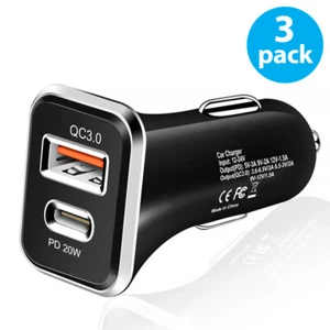 3 Pack Dual Port USB-C Fast Car Charger PD Adapter for iPhone Samsung Android - Picture 1 of 5