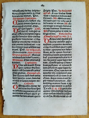 Rubricated Incunable Leaf Brevarium Augsburg (152) - 1495 - Image 1 of 2