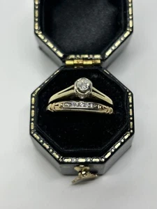 Antique Art Deco 18k & 14k Two Tone Diamond Engagement Ring Set - Picture 1 of 10