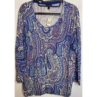 NUEVO Talbots Mujer Camisa Blusa Top 1X Cachemira Informal Colorida Manga Larga Azul Foto 1 de 4