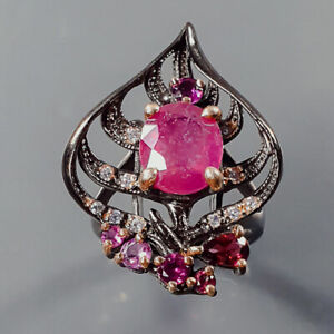 Jewelry Art Unique Ruby Ring Silver 925 Sterling  Size 8.5 /R214642