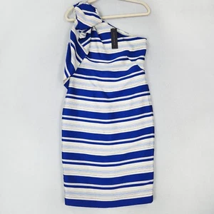 Banana Republic Dress Women 4 Blue Cream Striped One Shoulder Sheath Wedding NEW - Picture 1 of 14