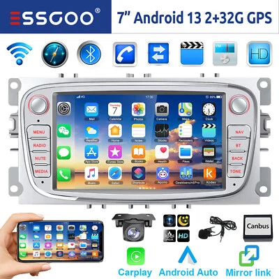 Autoradio Android 14 Carplay NAVI MIK Kam Für Ford Galaxy Focus MK2 Mondeo S Max - Bild 1 von 4