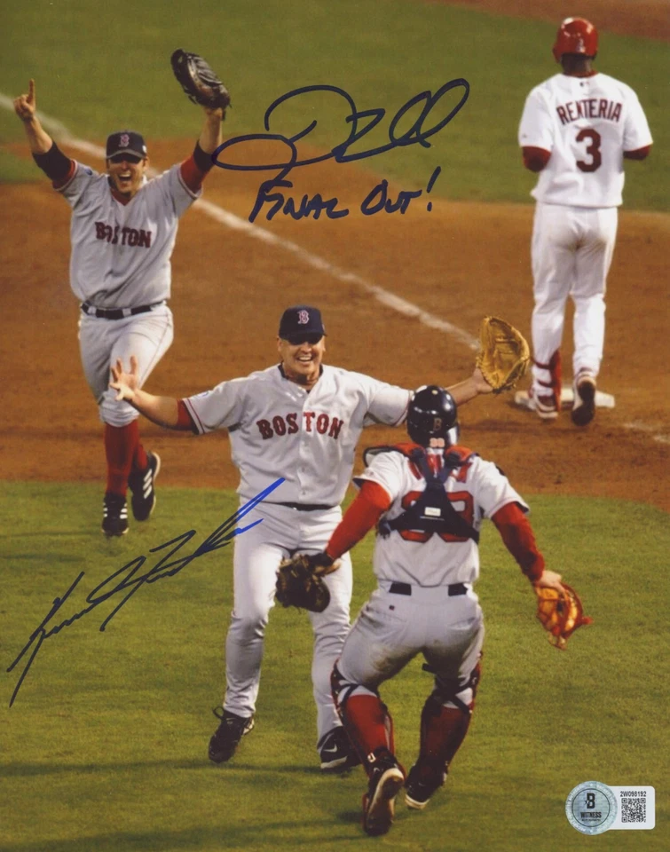 Doug Mientkiewicz & Keith Foulke Signed 8x10 Photo 04 WS Final Out BAS COA - Image 1 of 1