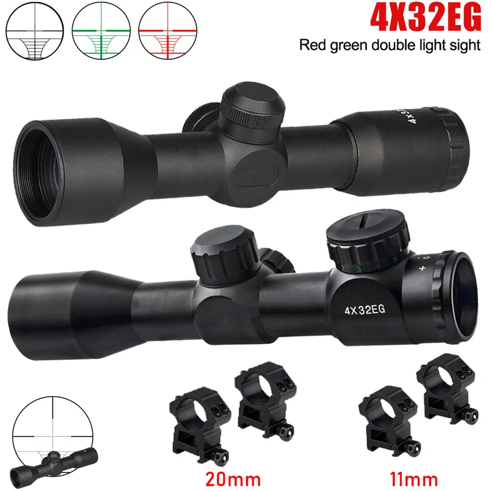 Compact 4X32EG Red Green Mil-Dot Riflescope Reticle Optic Sight For 11/20mm Rail - Image 1 of 4