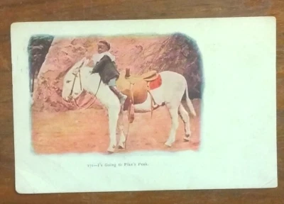 Cartão postal fofo em relevo de 1906 "I's Going to Pike's Peak". - Imagem 1 de 2