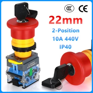 22mm Emergency Stop Key Switch with 2 Keys Latching Security Lock On/Off 10A - Picture 1 of 9