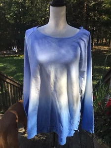 T By Talbots XL Dip Dyed Blue Pullover Sweatshirt Langarm Oberteil WEICH - Bild 1 von 5