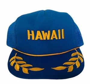 Hawaii hat cap snapback trucker mesh vtg pearl harbor military blue gold army - Picture 1 of 4