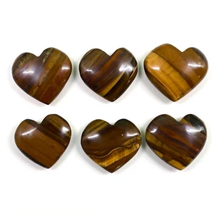 6 Pcs Natural Tiger Eye 28-30mm Big Heart Shape Loose Gemstones Wholesale Lot - Picture 1 of 19
