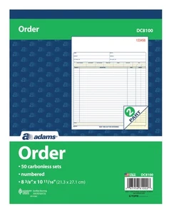 Adams Order Book, 2-Part, Carbonless, White/Canary, 8-3/8 x 10-11/16 Inches, 50 - Picture 1 of 6