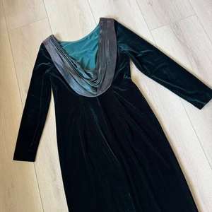 Jessica Howard Vintage Velvet Maxi Dress Cowl Back Green Size 10 Made in USA - Picture 1 of 11