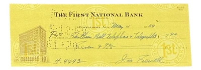 Cheque bancario BAS firmado por Joe Sewell Cleveland el 4 de mayo de 1959 Foto 1 de 4