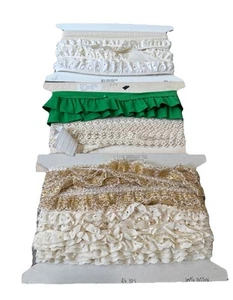 Vtg Lace Remnants Fabric Mixed Lot Crafts Sewing Notions Green Gold Ruffle White - Picture 1 of 9