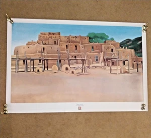Vintage GEORGIA O'KEEFFE Taos Pueblo Print 1975 Jack O'Grady Galleries 25x38 - Picture 1 of 13