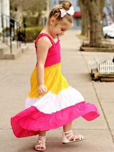 Girls Maxi Colorblock Tiered Dress. Summer Maxi Dress. Girls Smocked Maxi Dress. - Picture 1 of 20