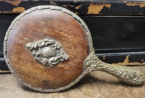 Antico specchio vintage bellissimo placcato argento 9" ornato vanità tenuto a mano pesante - Foto 1 di 9
