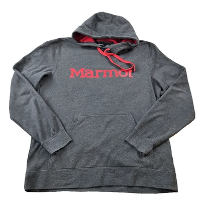 Sudadera Marmot Para Hombre Manga Larga Cordón Capucha Bolsillo Frontal Gris Rojo Grande Foto 1 de 4