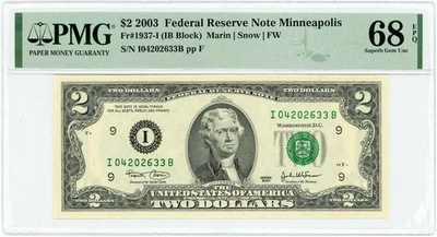 FR.1937-I $2 2003 FRN Minneapolis Superb Gem Unc 68 EPQ PMG 950222-12 - Image 1 of 3