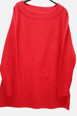 Soft Surroundings 100% Cashmere Red Rib Knit Sweater Womens L Holiday Cozy *READ Foto 1 de 4