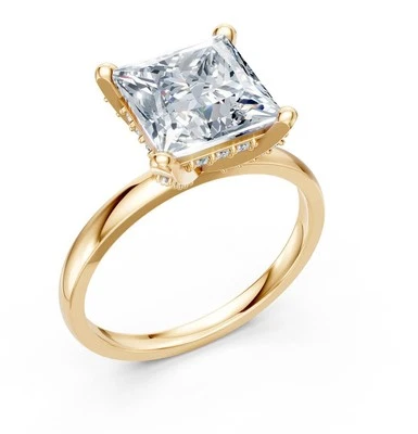 Hidden Halo Princess Lab Grown Diamond VS F 3.25Ct 14K Solid Gold Solitaire Ring - Image 1 of 4