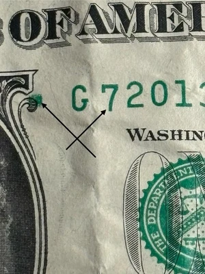 2021 Chicago $1 Bill Low Beginning Low Stuck Digit & Green Inkwell Spill Note - Image 1 of 3