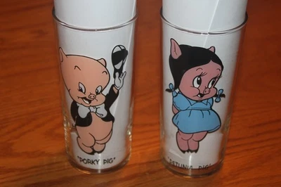 Gafas Pepsi Looney Tune 1973 - Par - Porky Pig & Petunia Pig - Letras negras B Foto 1 de 4