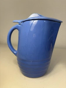 HALL CHINA FOR MONTGOMERY WARD BLUE REFRIGERATOR WARE WATER JUG/Pitcher WITH LID - Picture 1 of 9