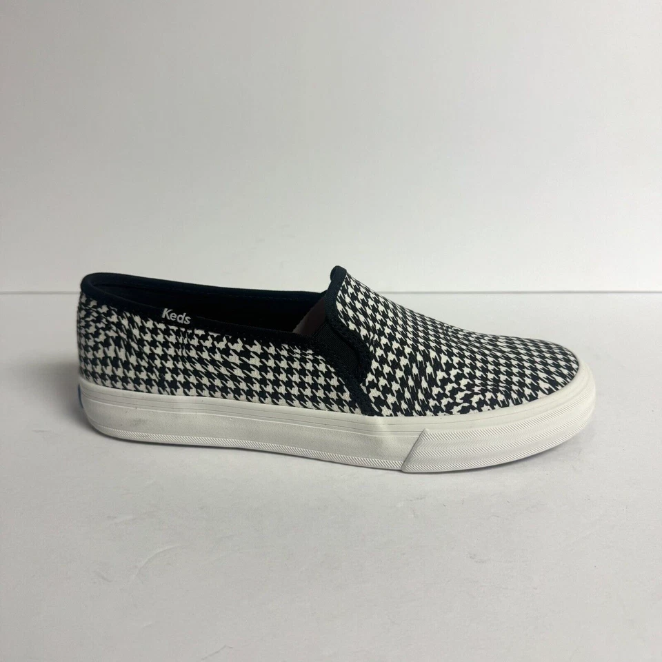Size 8 - KEDS Double Decker Canvas Houndstooth Slip On - Black / White - Womens