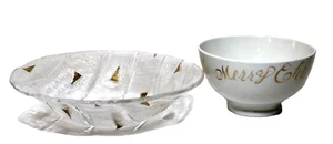Christmas Serving Bowls Textured Glass & White Ceramic with Gold - Picture 1 of 10
