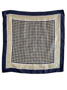 VTG Hand rolled Pocket Handkerchief Blue Gold Square Geometric Silk Japan - Picture 1 of 9