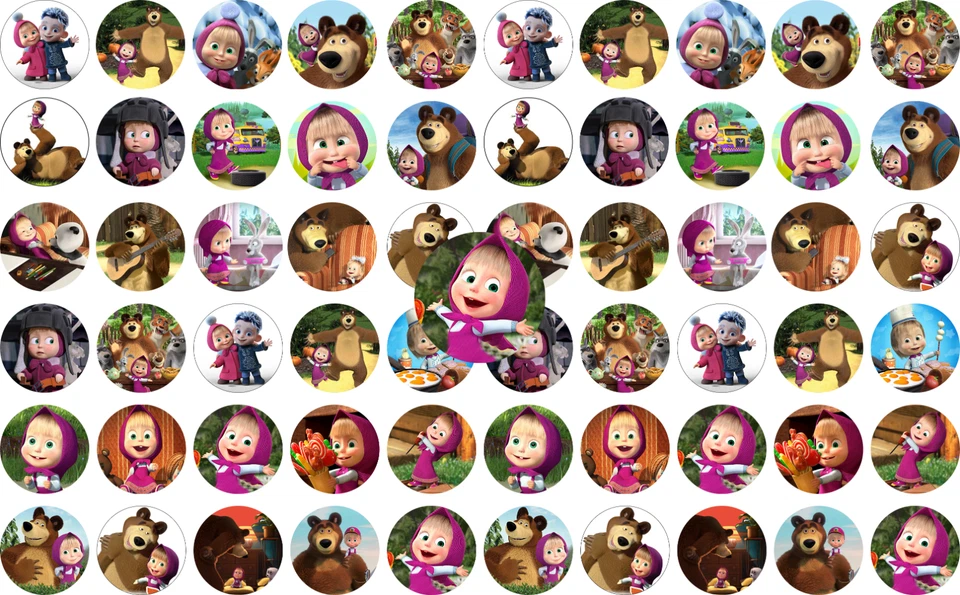 60 imágenes de tapa de botella precortada de 1" MASHA Y EL OSO Foto 1 de 1