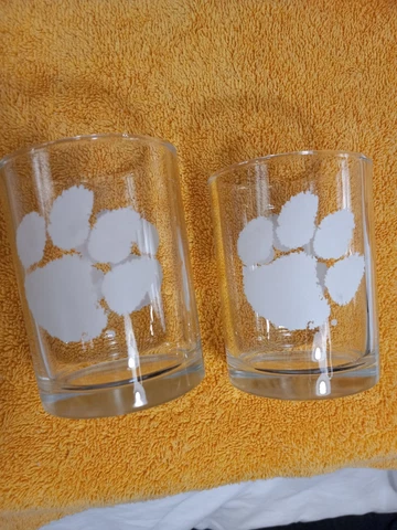 University Glasses Clemson Tigers Lowball Bar Glasses Etched Tiger Paw Set Cover